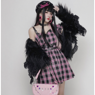 Diamond Honey Pink Plaid Egirl Dress (DH270)